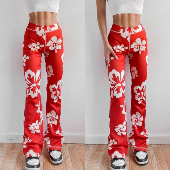 Urban Outfitters Womens XS Tropical High Waist Flare Pants Boho Festival Style - Picture 1 of 9